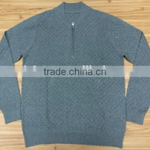 High Quality Men's Knitted Stand Collar Zip Cardigan Patterns Cable Sweater(LC003) thumbnail-1