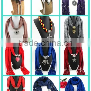 Mix Fashion Alloy Charm Pendant Polyester Scarves Custom Long Jewelry Scarves Shawls Cheap Pendant Scarves thumbnail-2
