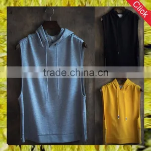 Wholesale Custom Fashion Summer Man Cotton High Quality Blank Sleeveless Zipper Mens Hooded Vest Hoodies thumbnail-1