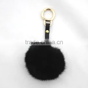 Myfur Cute Design Rabbit Ears Shape Real Rabbit Fur Pom Pom Key Chain Metal Ring thumbnail-4