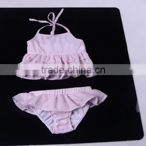 Girls One Piece Ruffle Toddler Kid Seersucker Swimsuit thumbnail-2