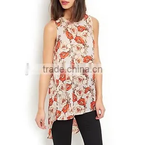 Fashion Trendy Floral Print Dip Hem Shell Loose Top Clothes Women Summer 2015 China thumbnail-1