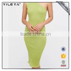Yileya Manufacturer Full Services Offer Light Knit Green Bodycon Midi One Shoulder Dress thumbnail-1