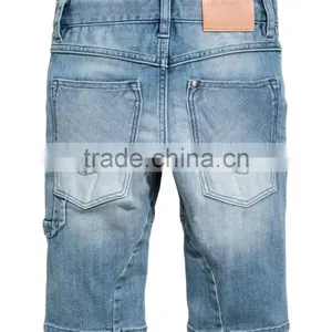 2017 New Summer Children Blue Washed Boys Tapered Knee-length Denim Cargo Shorts thumbnail-4