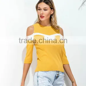 Foreign Trade New Europe and the United States Color Matching Off-the-shoulder Joker Knitwear Fashion thumbnail-3