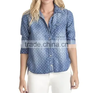 2015 Wholesale Girl Printed Shirt OEM Service Slim Fit New Fashion Famous Brand Latest Design thumbnail-1