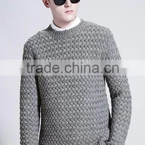 Simple Round Neck Gray Custom Knitting Mens Wool Sweater With Low Prices thumbnail-2