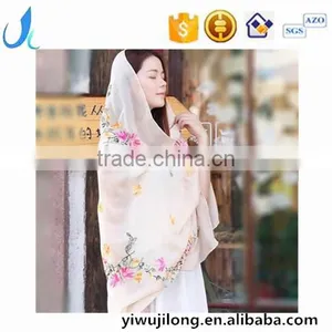 2017 Hot Sale Spring Summer Scarves Cotton Folwer Embroidery Hijab Scarf for Muslim Woman thumbnail-1