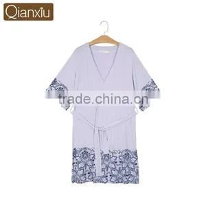 China Supplier Quality Qianxiu Two Pieces Hot Printed Ladies Deft Design Night Wear thumbnail-5