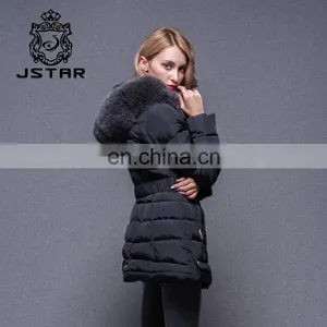 Cheap Black Waist Fed Down Feather Fur Collar Coat thumbnail-5