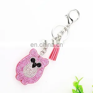 Rhinestone Owl Tassel Leather Keychain thumbnail-1
