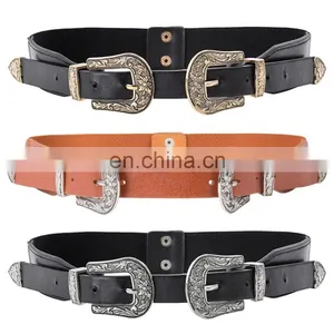 Grace Karin Women Ladies Girls Vintage Fashion Boho Double Metal Light Gold Silver Color Buckle Belt Elastic Band CL010479 thumbnail-1