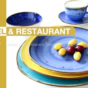 High Quality Restaurant Hote Use Color Glazed Stoneware Ceramic Plate thumbnail-1