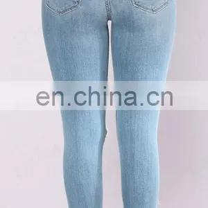 LAITE TR2011 Customized Women Jeans Denim Hole Skinny Pants High Quality Stretchy Pencil Pants Highwaist Blue Jeans thumbnail-2