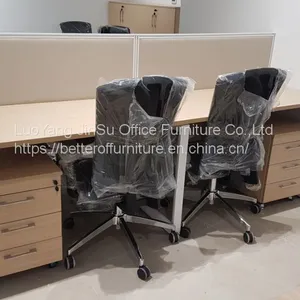 3 Person Staff Green Screen Office Workstation Desk Table Wooden Top and Steel Frame thumbnail-1