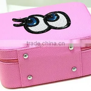Pink Leather Girl Cosmetic Train Case,custom Leather Makeup Carrying Box,Beauty Vanity Artist Case thumbnail-5