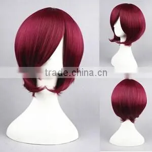 High Quality 35cm Short Straight Starry Sky-Yoh Tomoe Wine Red Synthetic Anime Wig Cosplay Costume Hair Wig Party Wig thumbnail-2