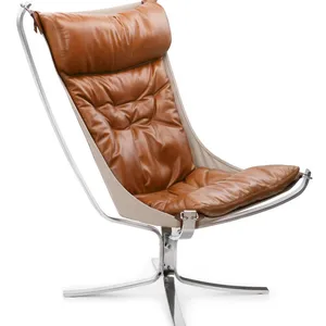 Seagull Chair Small Version Vatne Design Leather Swivel Chair With Polished Chrome Frame thumbnail-1