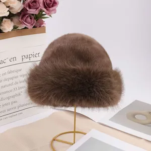Faux Fox Fur Roll Cuff Bucket Hat thumbnail-3