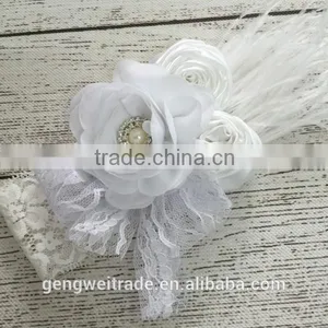 Bulk High Quality Baby Hair Accessory Lace Flower and Feather Fashion Headband for Kids thumbnail-4
