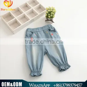 Wholesale Baby Girl Clothes 2016 New Summer Girl Jeans Lovely Little Girl Flower Embroidery Jeans thumbnail-1