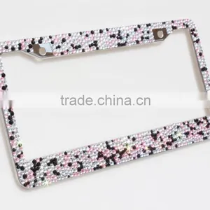 Stylish Rhinestone Bling Bling Stainless Steel Metal American US Auto Car License Plate Frame Rhinestone thumbnail-3
