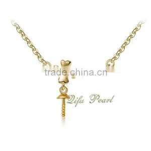 2015 Fashion Pearl Necklace 18Carat Yellow Gold Freshwater Pearl Necklace Jewelry Wholesale Charm Necklace Mounting thumbnail-2
