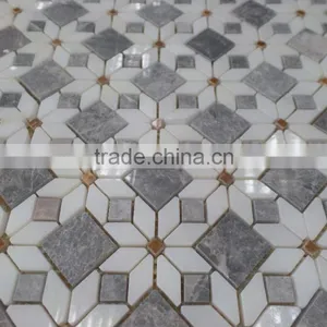 Diamond Pattern Marble Mosaic Tiles(Pure White+ Grey Marble) thumbnail-1