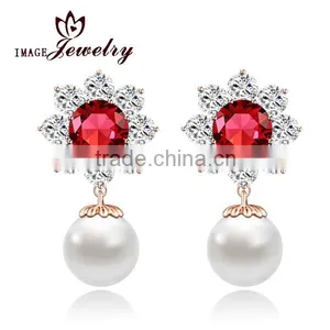 2014 New Korean Fashion Jewelry Wholesale Silver Flower Pearl Earrings thumbnail-1
