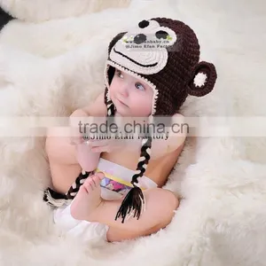 Handmade Animal Crochet Monkey Hat With Ears Baby Beanies thumbnail-2