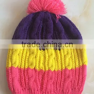 Pom Pom Chromatic Stripe Plain Baby Knitted Cap thumbnail-2