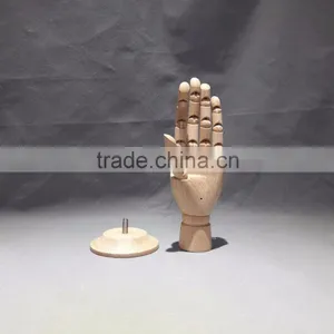 25cm Height Female Left Wooden Hand Beech Wood With Round Wooden Base an Articulated Hand thumbnail-1