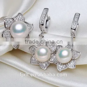 925 Sterling Silver Zircon Natural Freshwater Pearl Jewelry Set thumbnail-1