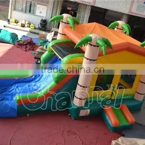Tropical Inflatable Bounce House With Pool, Palm Tree Bouncy Castle With Water Slide thumbnail-1