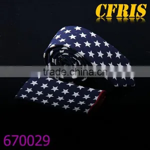 New Custom Five Star Printed Cotton Necktie With Pocket Square Set thumbnail-1