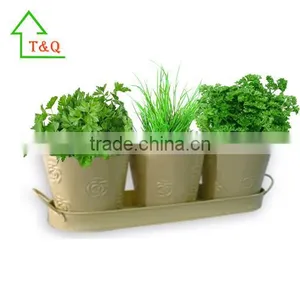 Garden Porch Windowsill 3 Metal Tin Pot Tray Decorative Flowerpots thumbnail-2