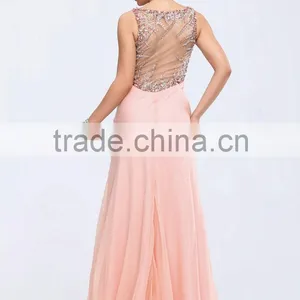 Sleeveless Beaded Ruffle See Through Elegant Pink Dress Beaded Evening Dress thumbnail-3