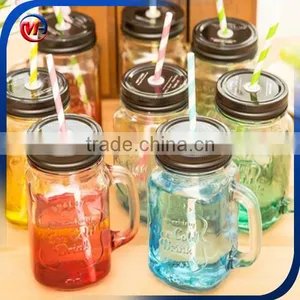 400ml Glass Bottle Mason Jars With Color Painted Wholesale With Caps and Straws thumbnail-1