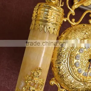 Onyx Tube Hanging Floor Clock, New Design Copper Clock, Home Decoration Art Gold Royal Clock thumbnail-3