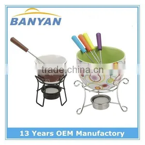 Colorful Ceramic Chocolate Fondue Set Cheese Cookware With 4 Forks thumbnail-1