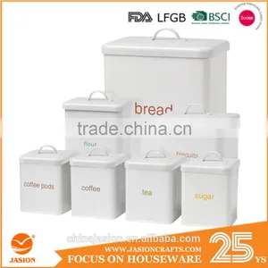 Airtight Retro Enamel Steel Bread Bin Biscuit Tin Tea/Coffee/Sugar Canisters Set of 5 thumbnail-3