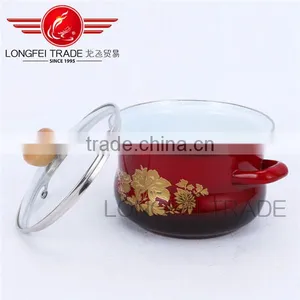 New Design With Custom Logo Persimmon Type Enamel Casserole Set Turkey Pot With Glass Lid thumbnail-3