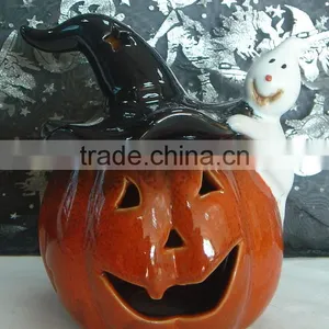 Ceramic Ghost Pumkin With Hat thumbnail-1