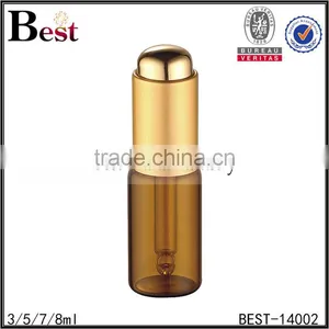 Best Selling 3ml 5ml 7ml 8ml Cosmetic Essential Oil Bottle Perfume Glass Amber Golden Aluminum Pump Glass Perfume Bottle China thumbnail-3