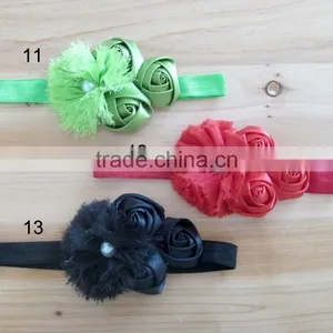 Satin Rose Flower With Pearl in Center Headband for Kids Hair Accessories thumbnail-3