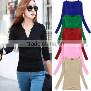 FASHION WOMEN V NECK CASUAL LONG SLEEVE T SHIRT TOPS thumbnail-1
