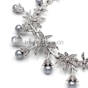 Big Brand New Design Grey Imitation Pearls Diamond Alloy Necklace Jewelry thumbnail-3