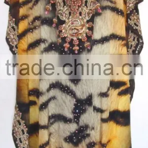 ANIMAL PRINT CAFTAN Digital Print Crepe 100% Silk LONG Kaftan Tunic Poncho thumbnail-1