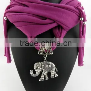 Antique Silver Elephant Pendants Jewelry Scarves Personalized Custom Long Scarves for Young Lady thumbnail-1