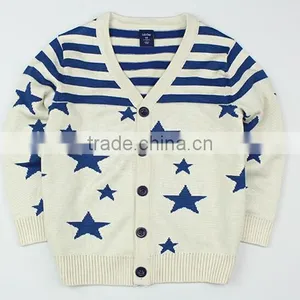Custom OEM Beautiful Stripe Stars Boys Varsity Cardigan Sweater thumbnail-1